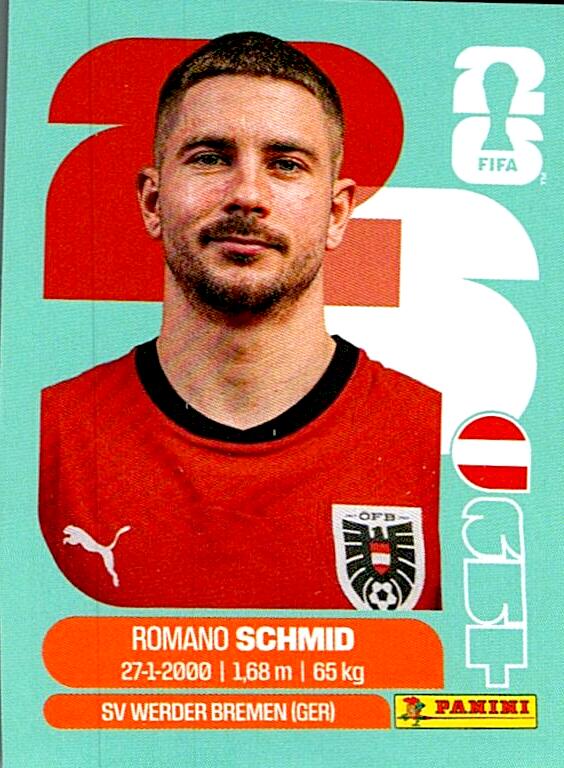 STICKERS FIFA WORLD CUP 2026 ROMANO SCHMID NºAUT 16
