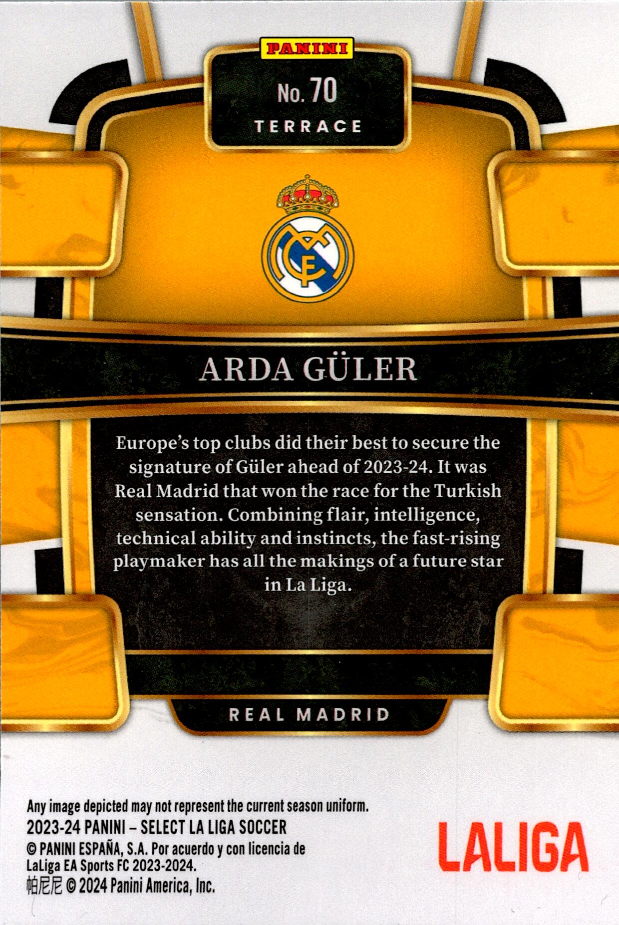 PANINI SELECT LALIGA 2023/2024 ARDA GÜLER Nº70 ROOKIE