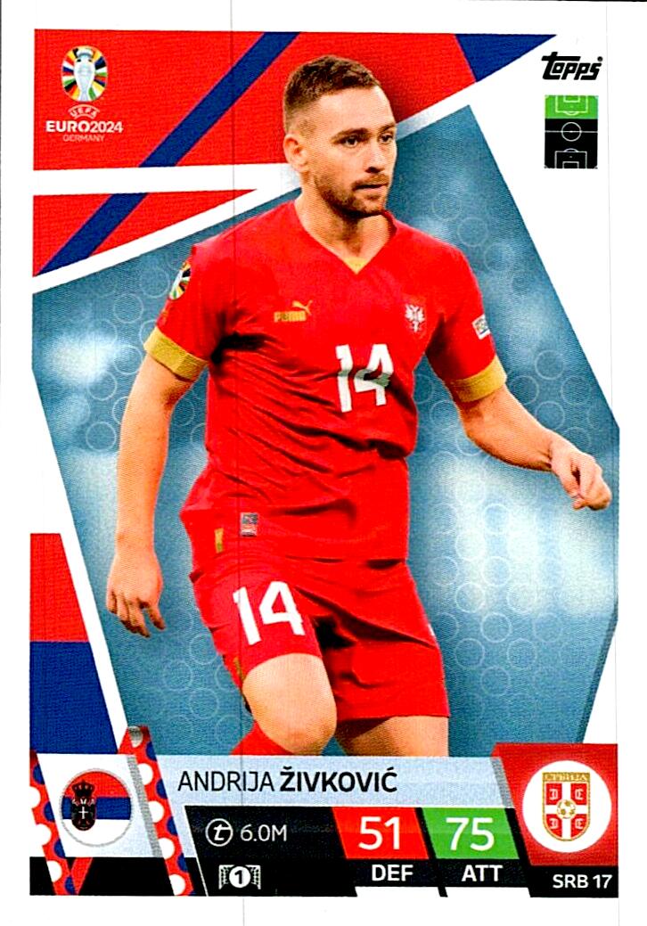 TOPPS MATCH ATTAX UEFA EURO 2024 ANDRIJA ZIVKOVIC SERBIA NºSRB17