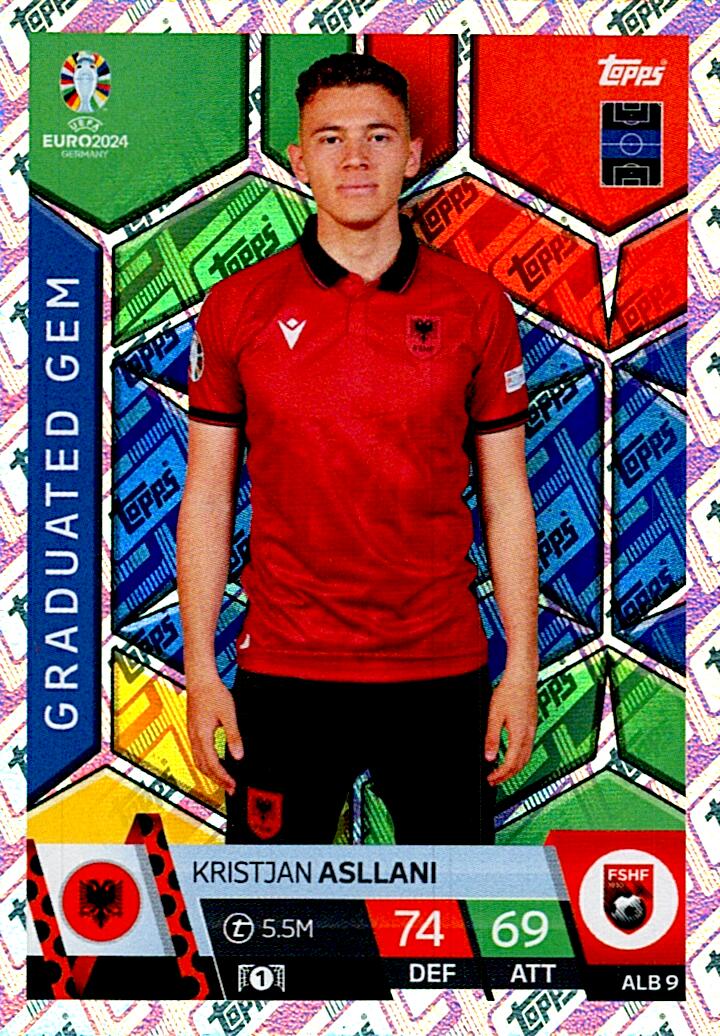 TOPPS MATCH ATTAX UEFA EURO 2024 KRISTJAN ASLLANI ALBANIA NºALB9 GRADUATED GEM
