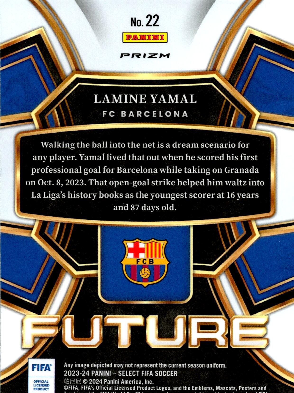 PANINI SELECT FIFA 2023/2024 LAMINE YAMAL FUTURE Nº22 ROOKIE