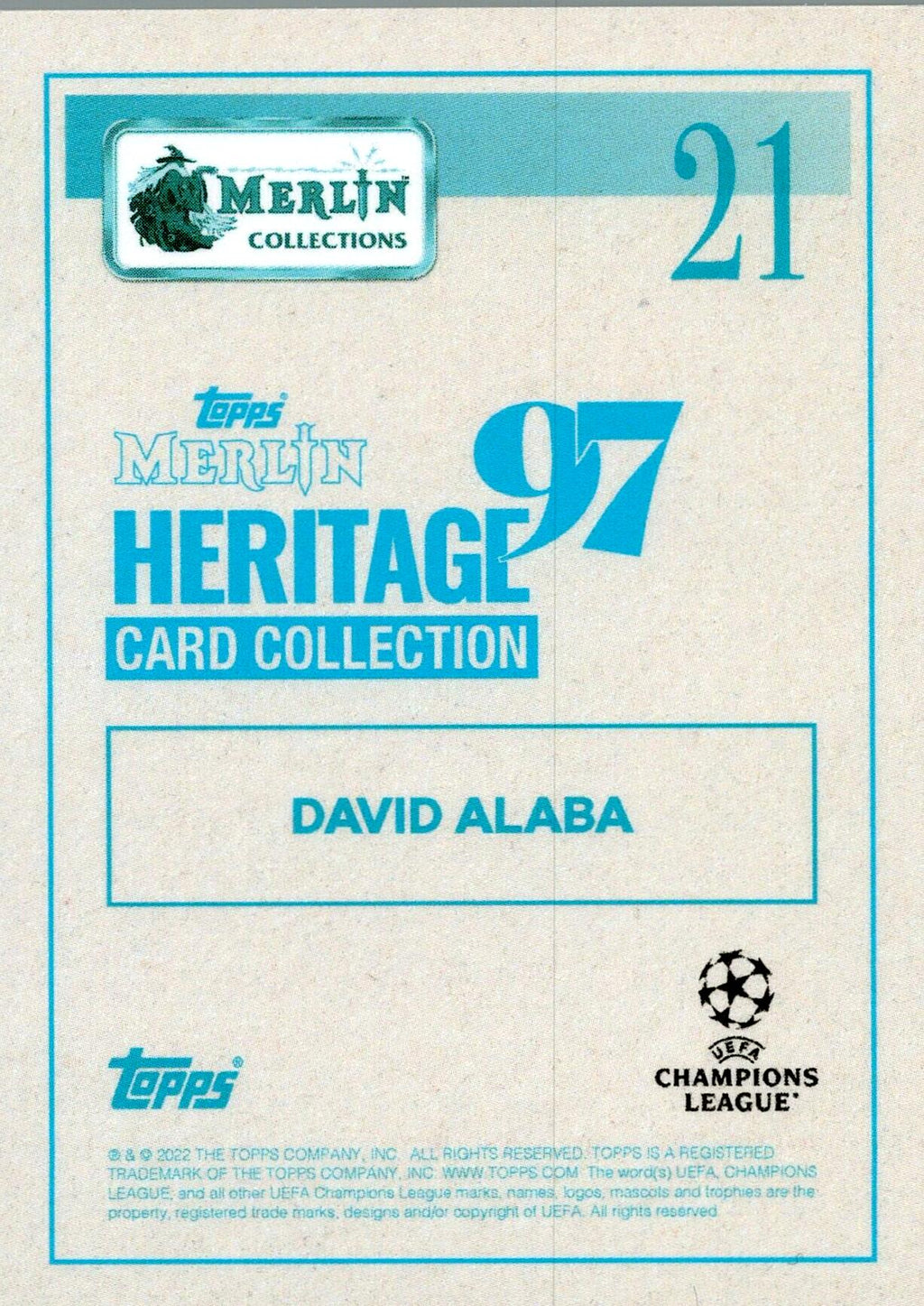 TOPPS MERLIN HERITAGE 97 2021/2022 DAVID ALABA Nº 21