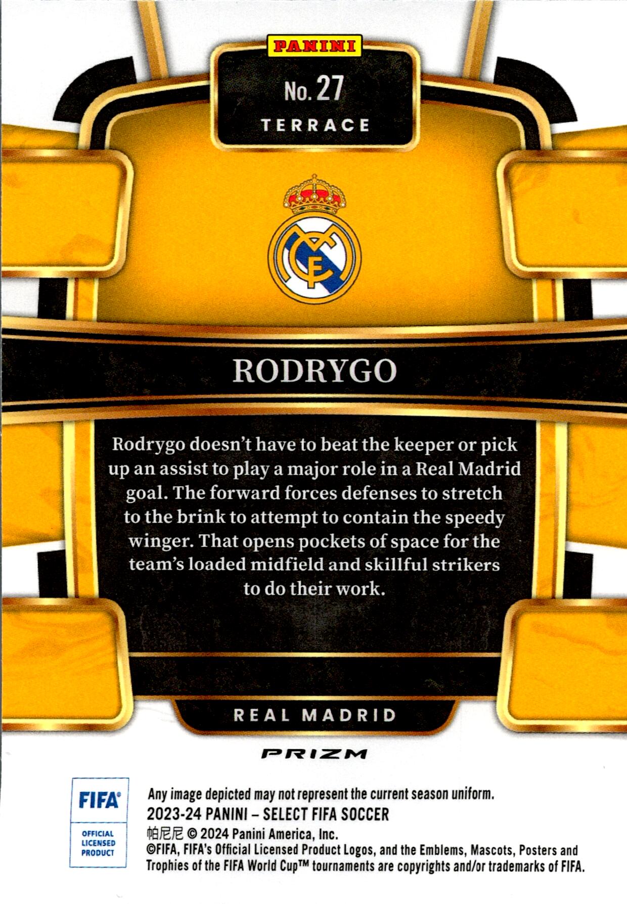 PANINI SELECT FIFA 2023/2024 RODRYGO BLUE PARALLEL Nº27