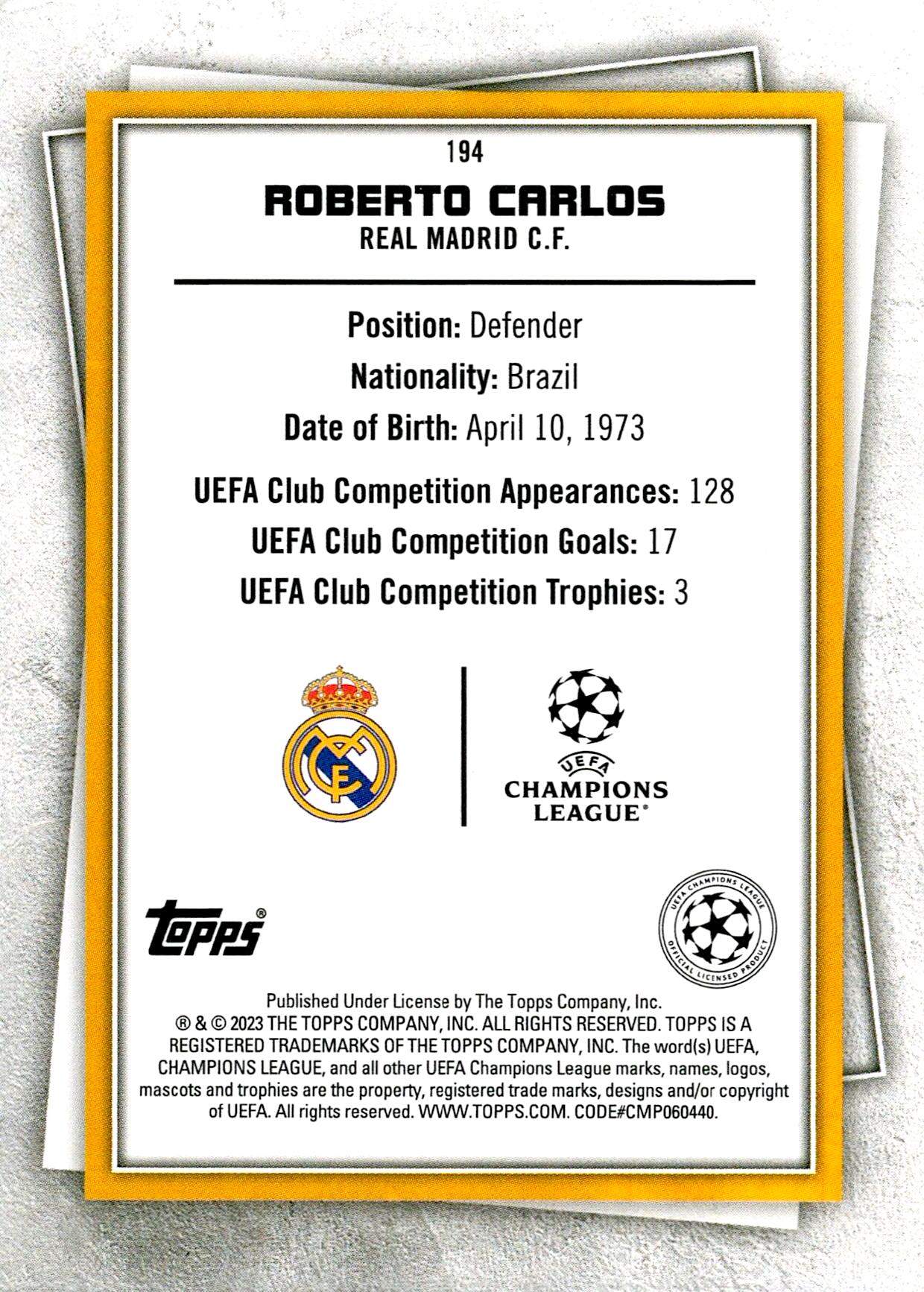 TOPPS SUPER STARS 2022/2023 ROBERTO CARLOS LEGENDS Nº194