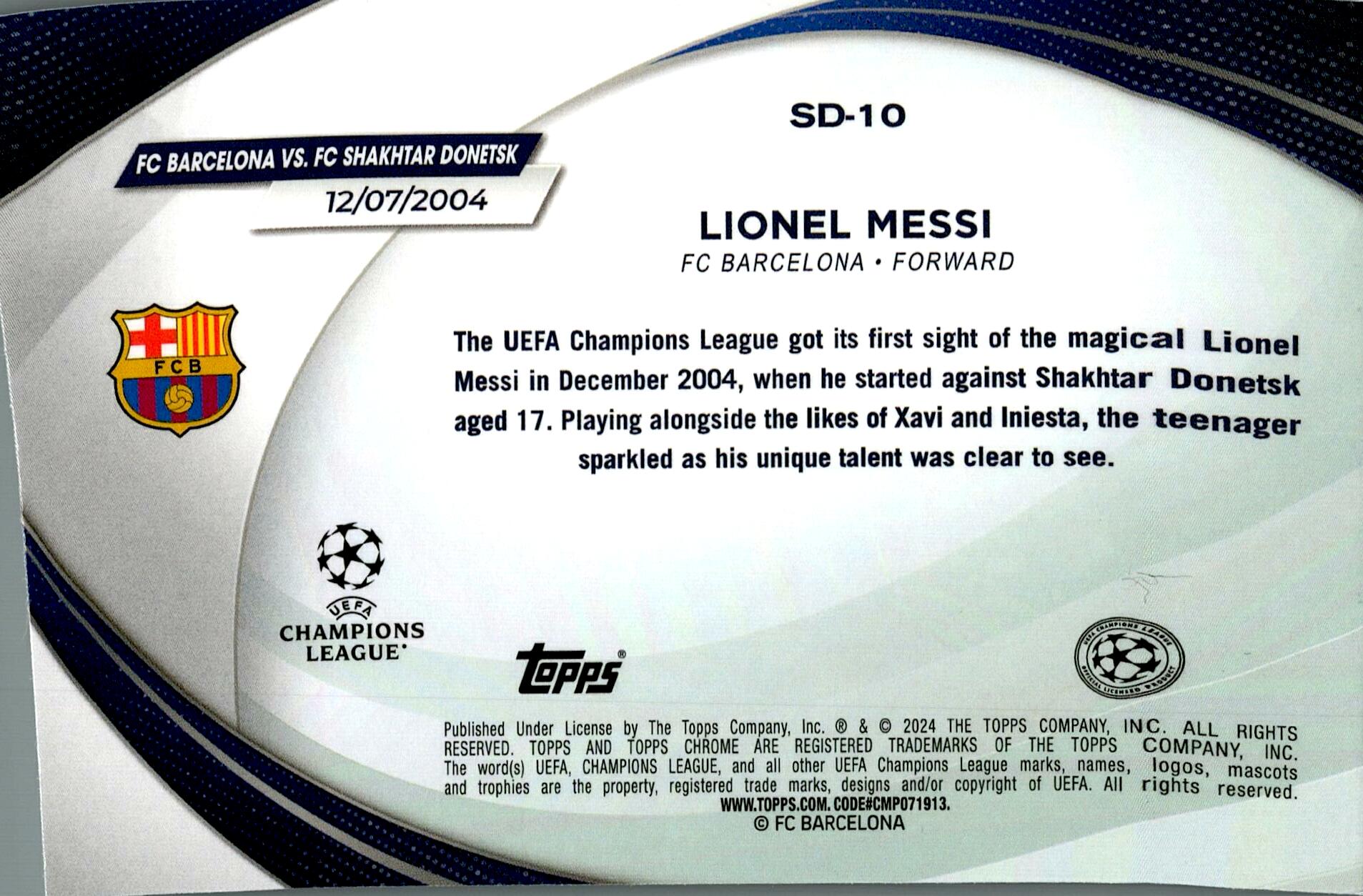 TOPPS CHROME UCL 2023/2024 LIONEL MESSI STARBALL DEBUT NºSD-10