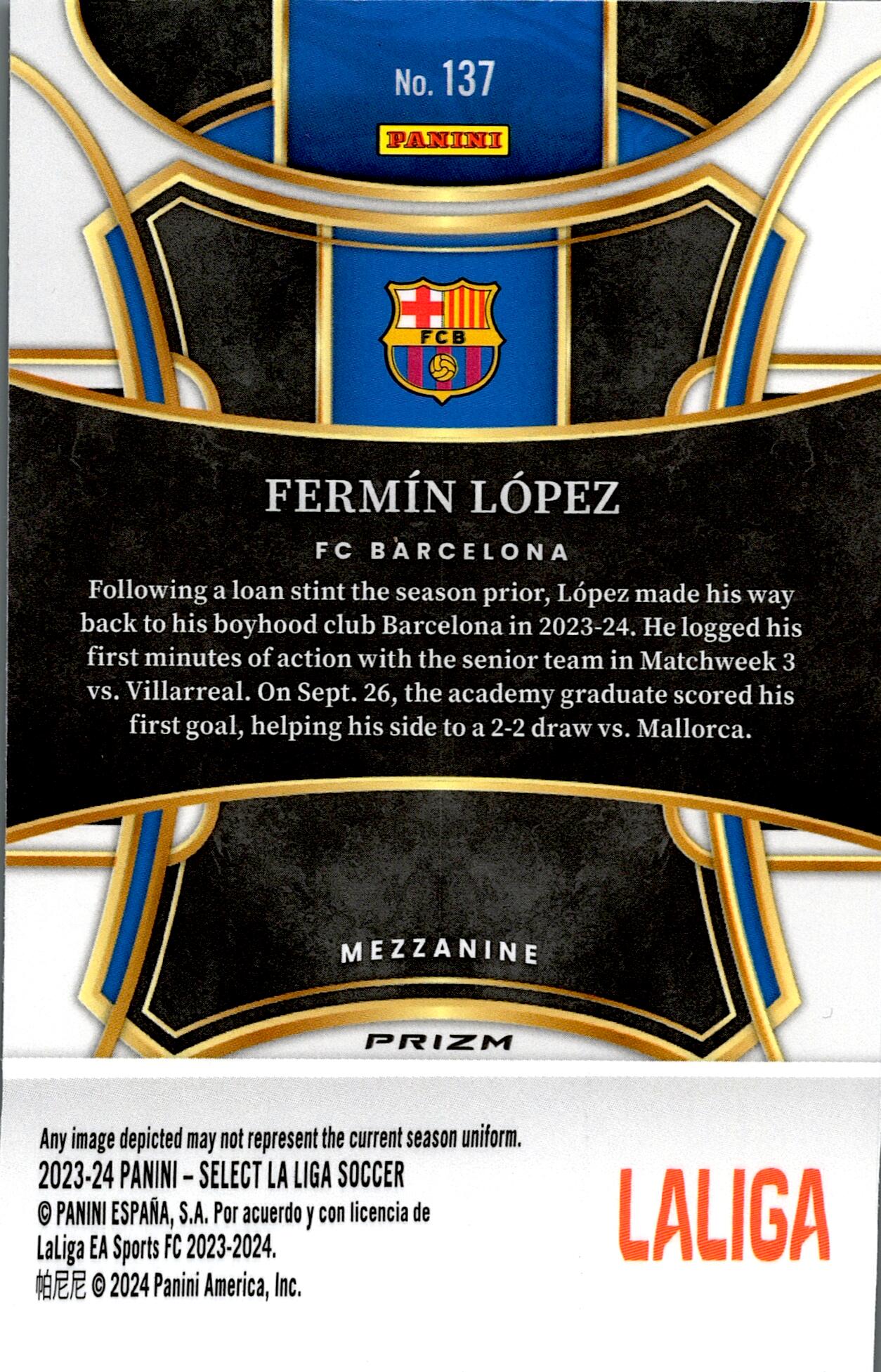 PANINI SELECT LA LIGA 2023/2024 FERMÍN PURPLE MOJO Nº137 ROOKIE