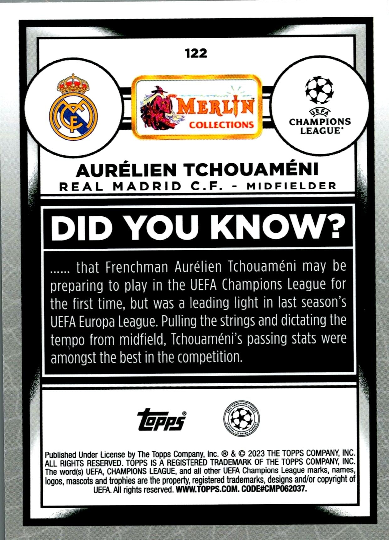 TOPPS MERLIN 2022/2023 TCHOUAMENI 122 REFRACTOR