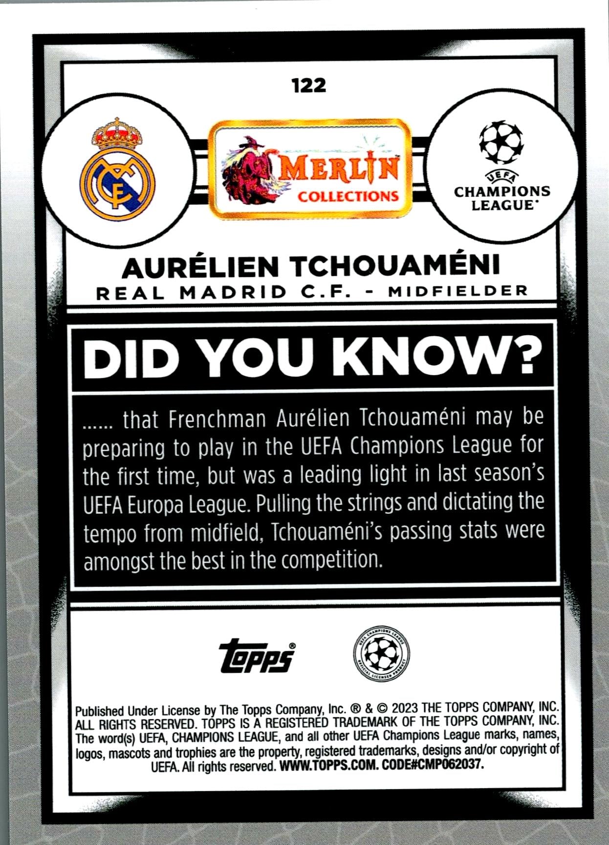 TOPPS MERLIN 2022/2023 TCHOUAMENI 122 AQUA