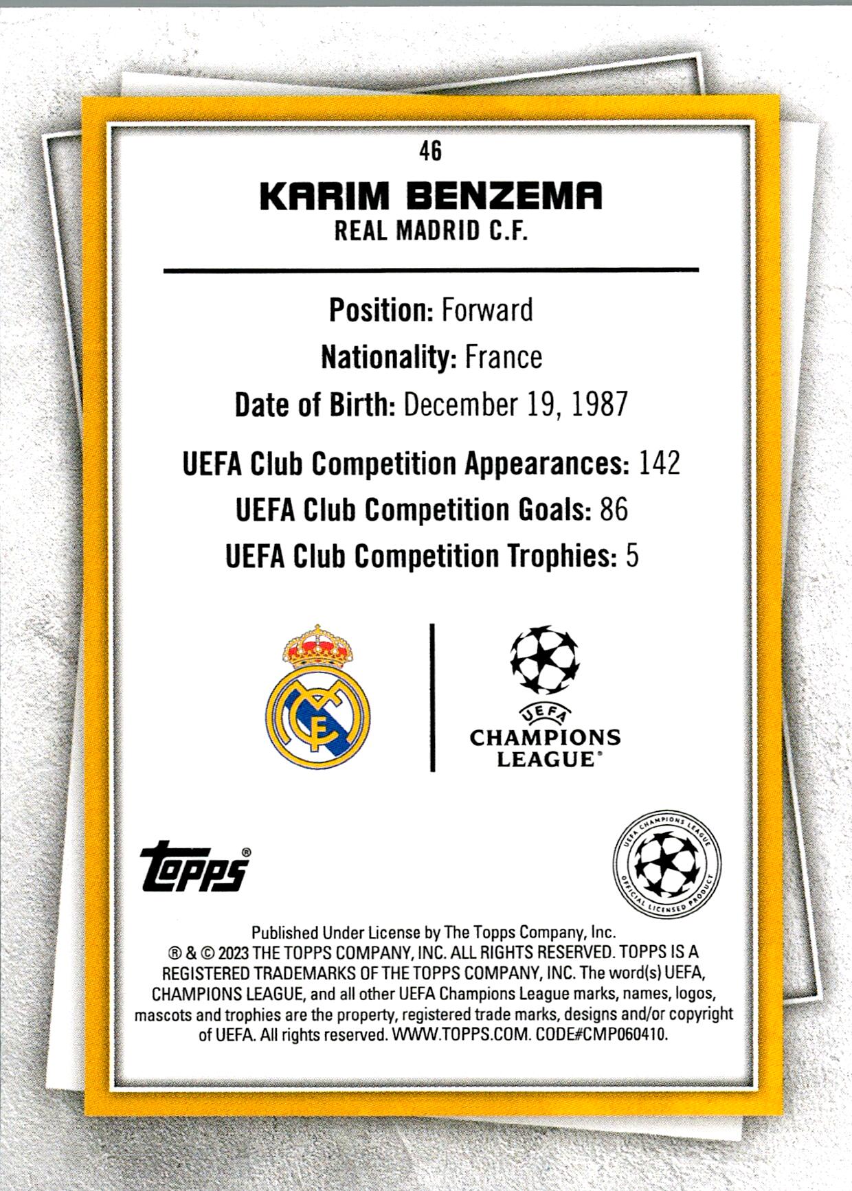 TOPPS SUPERSTARS UCL 2021/2022 BENZEMA Nº46
