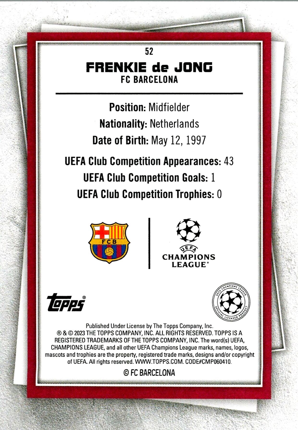TOPPS SUPER STARS UCL 2022/2023 FRENKIE DE JONG Nº52