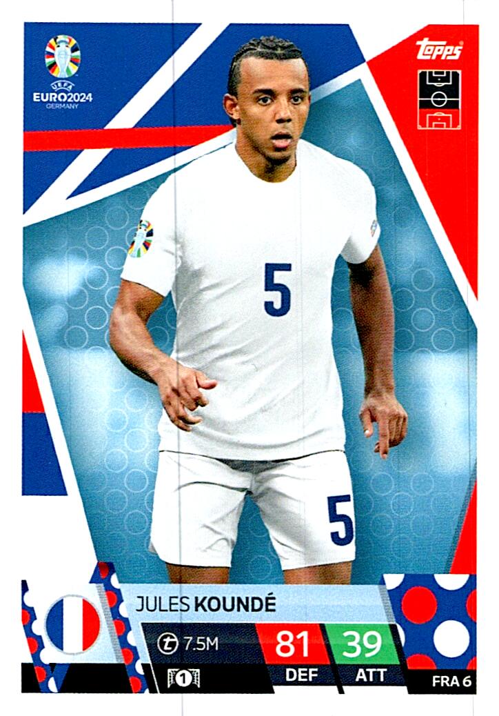 TOPPS MATCH ATTAX UEFA EURO 2024 JULES KOUNDE FRANCIA NºFRA6