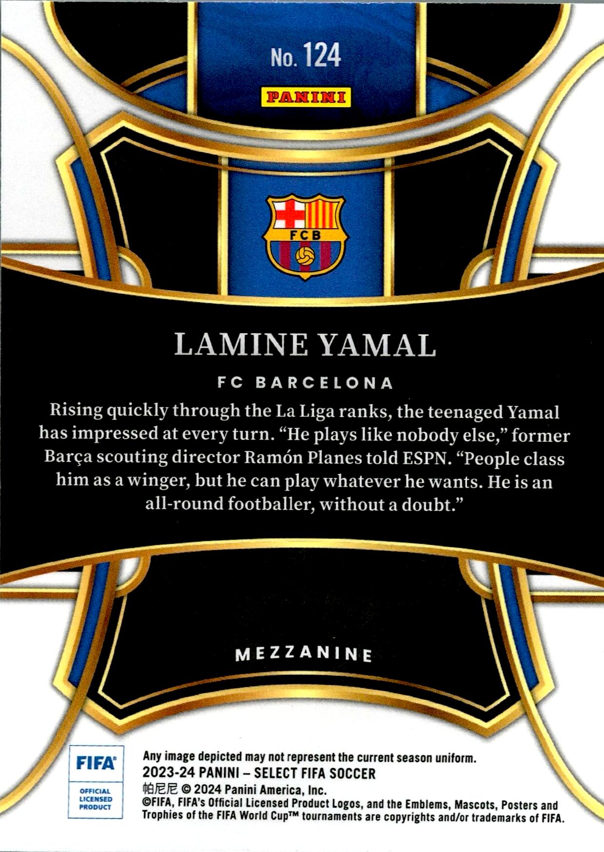 PANINI SELECT FIFA 2023/2024 LAMINE YAMAL Nº124 ROOKIE