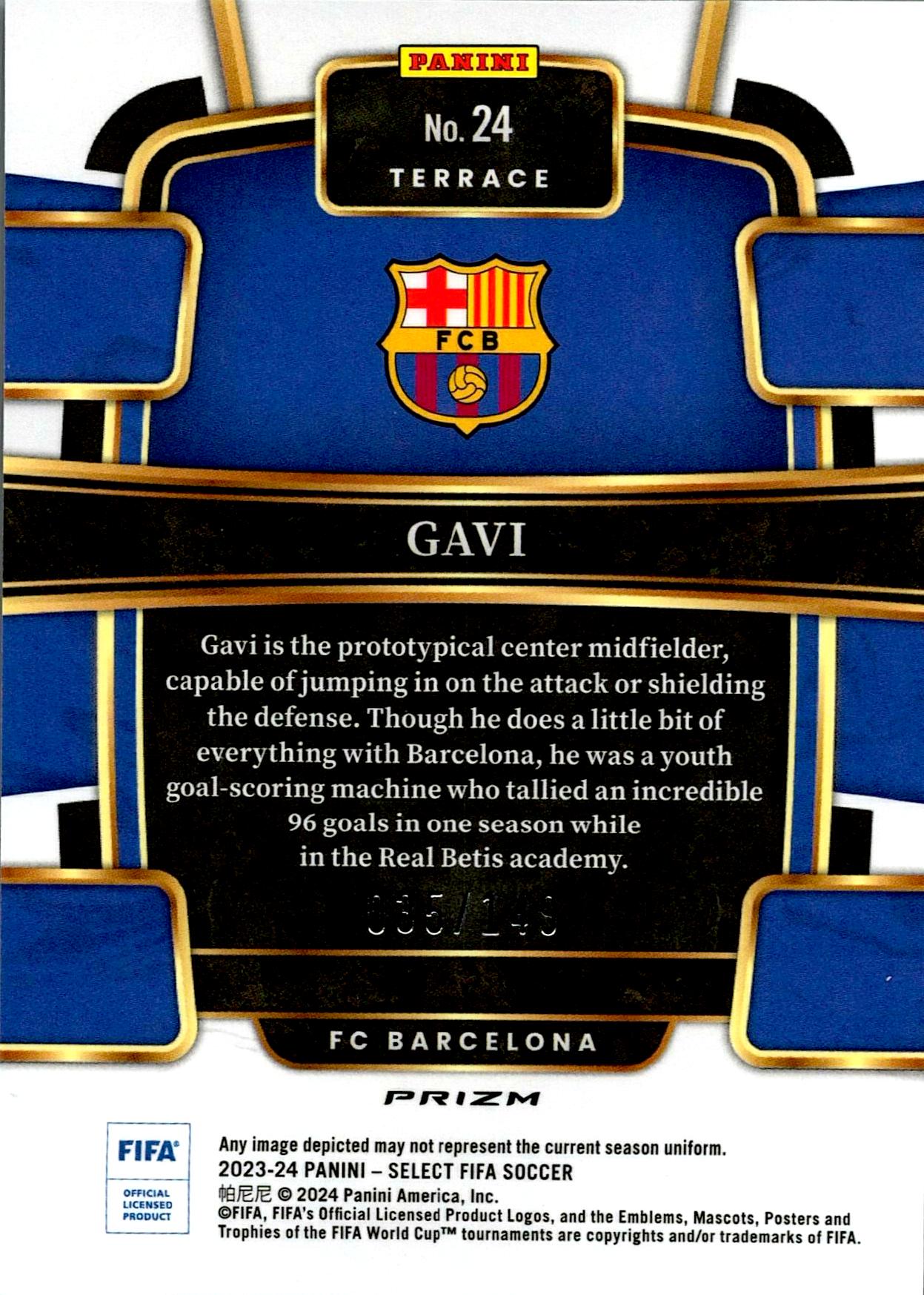 PANINI SELECT FIFA 2023/2024 GAVI RED WAVE Nº24 NUMERADA /149