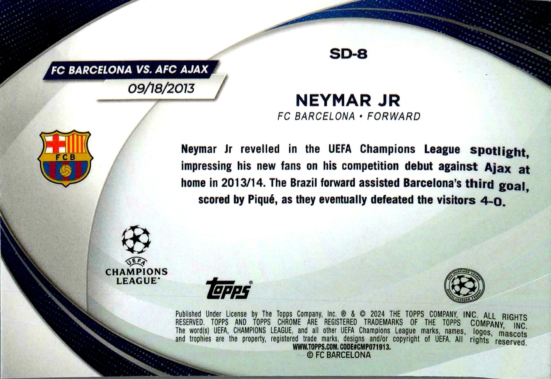 TOPPS CHROME UCL 2023/2024 NEYMAR JR STARBALL DEBUT NºSD-8