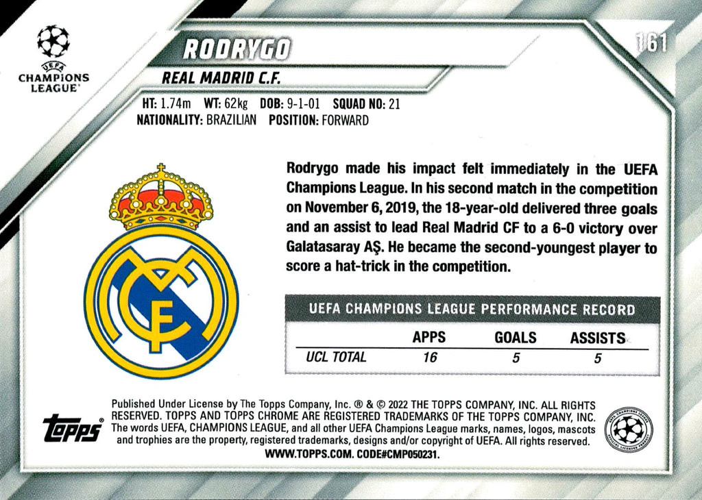 TOPPS UCL 2021/2022 RODRYGO INSERT Nº161