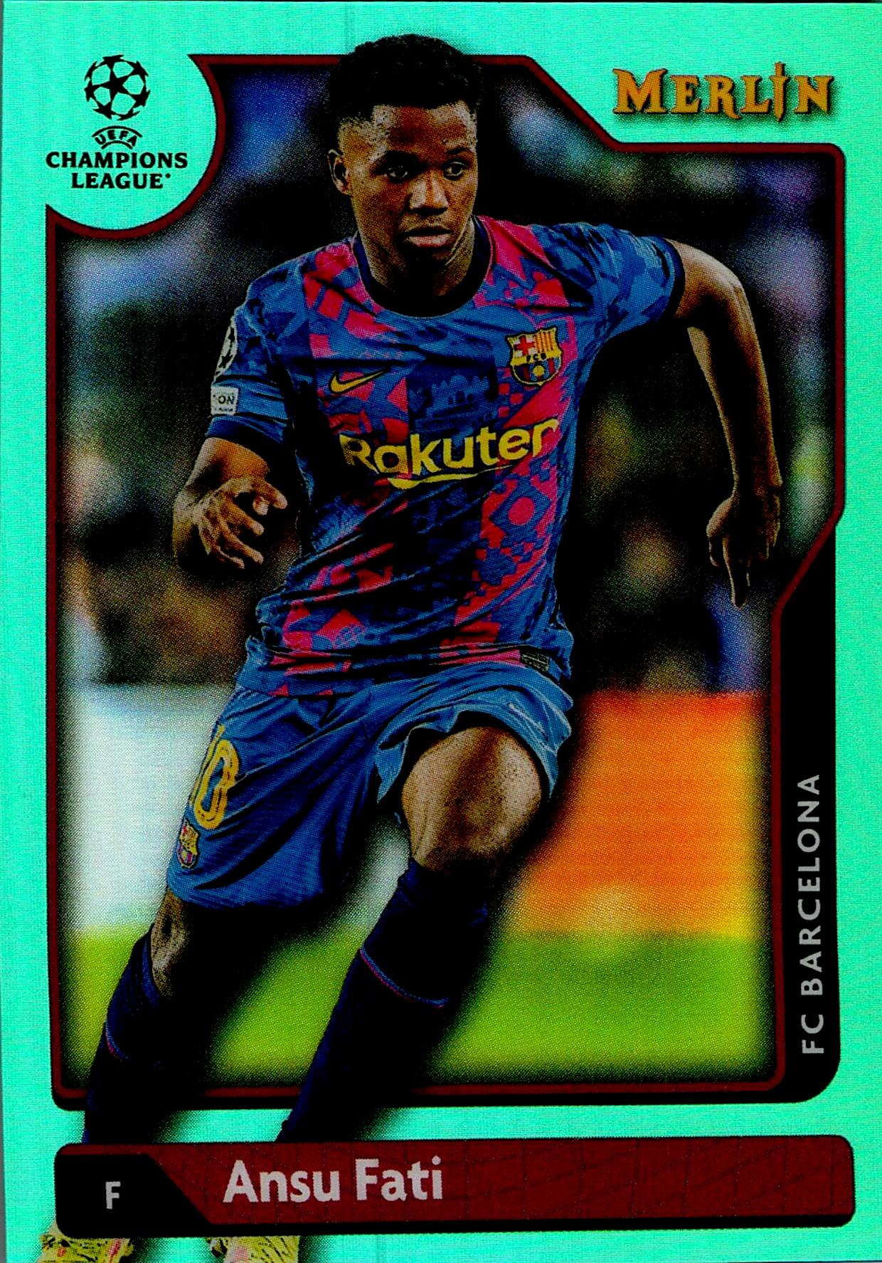 TOPPS MERLIN UCL 2021/2022 ANSU FATI AQUA PARALLEL Nº36 NUMERADO /199