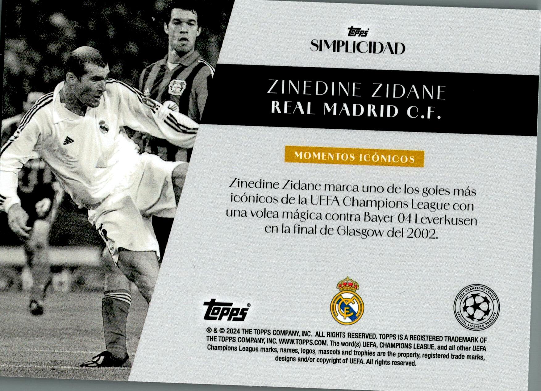 TOPPS SIMPLICIDAD 2024 ZINEDINE ZIDANE
