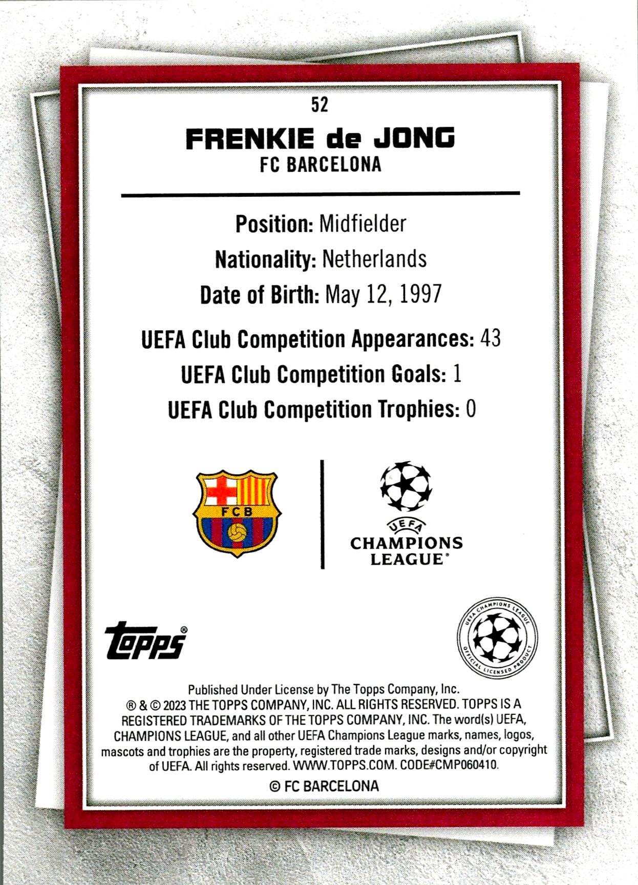 TOPPS SUPER STARS UCL 2022/2023 FRENKIE DE JONG YELLOW PARALLEL Nº52