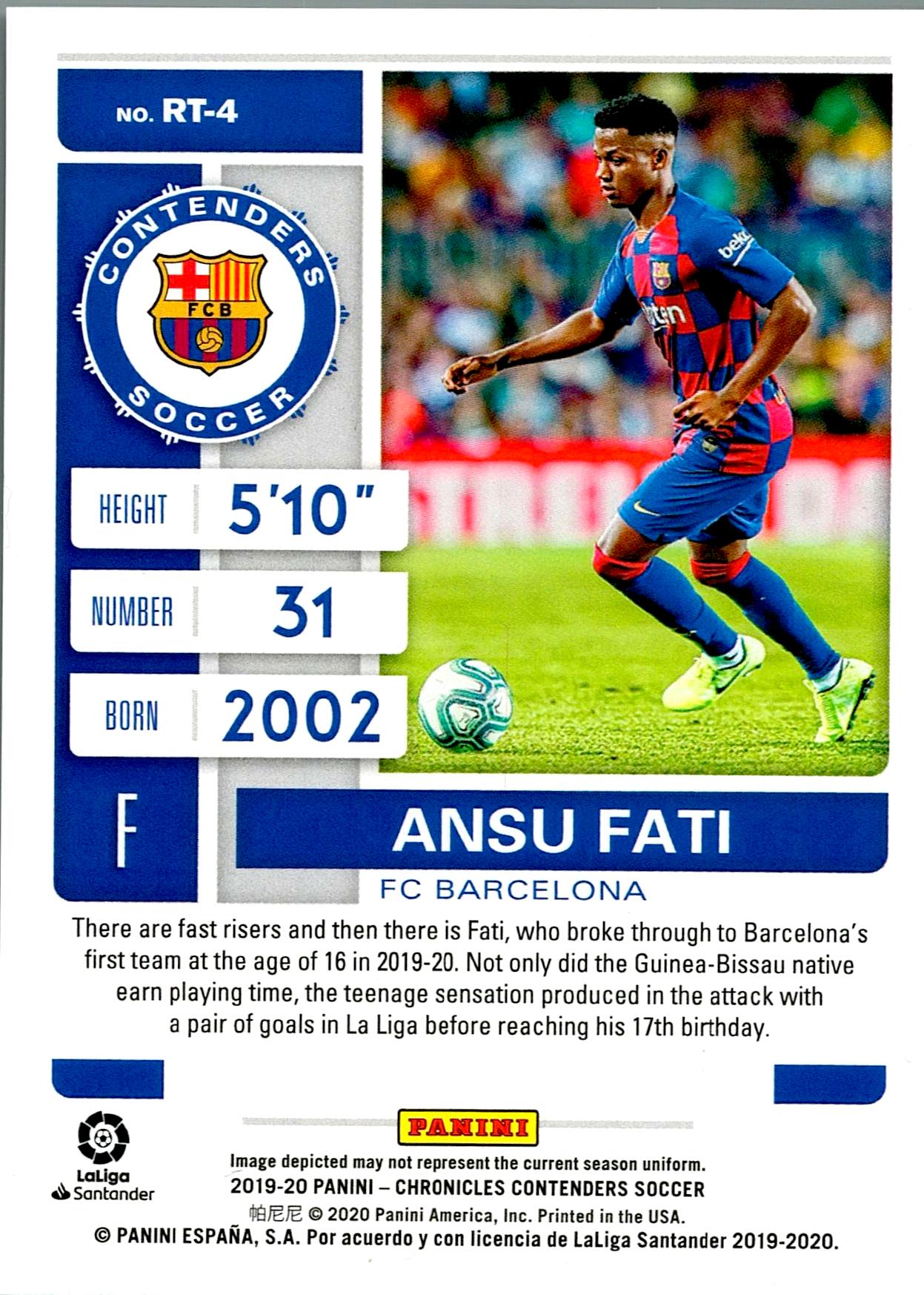 PANINI CHRONICLES 2019/2020 ANSU FATI ROOKIE TICKET NºRT-4 ROOKIE