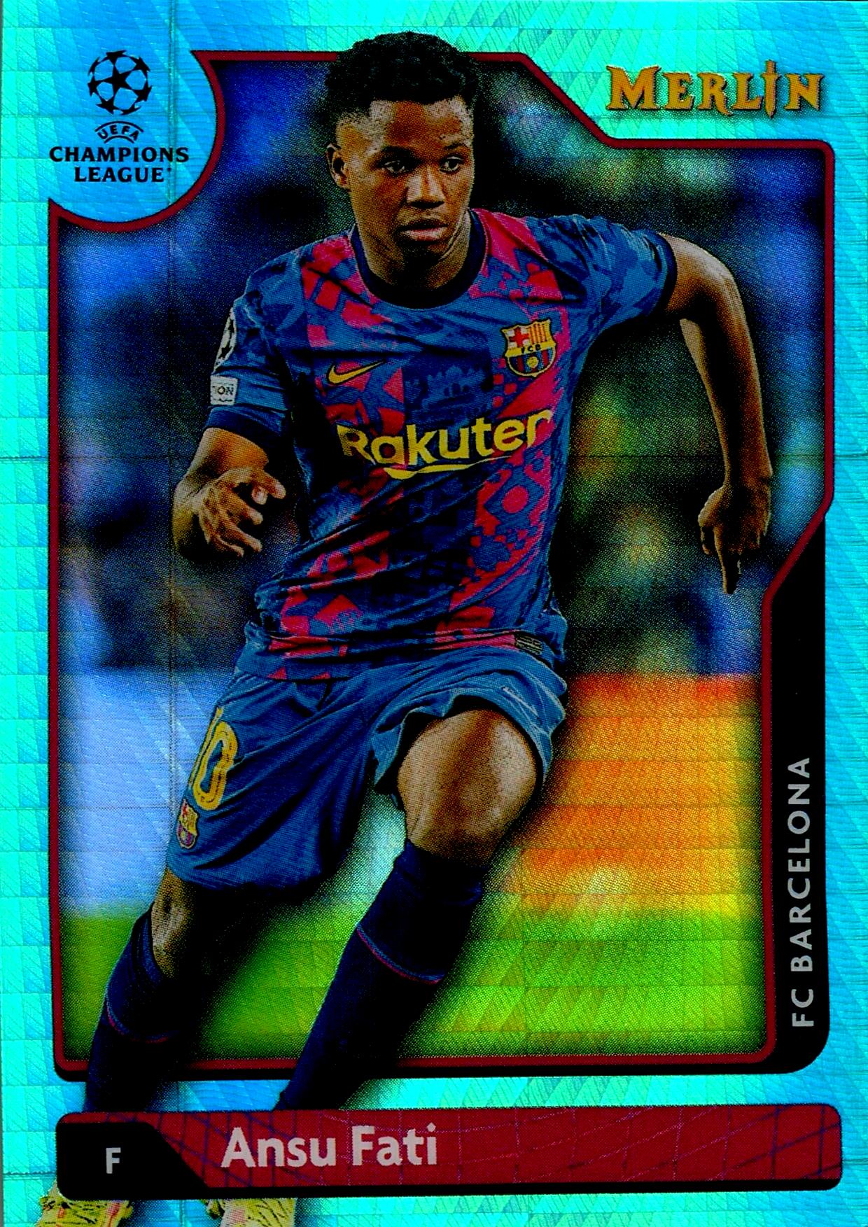 TOPPS MERLIN UCL 2021/2022 ANSU FATI AQUA PARALLEL Nº36