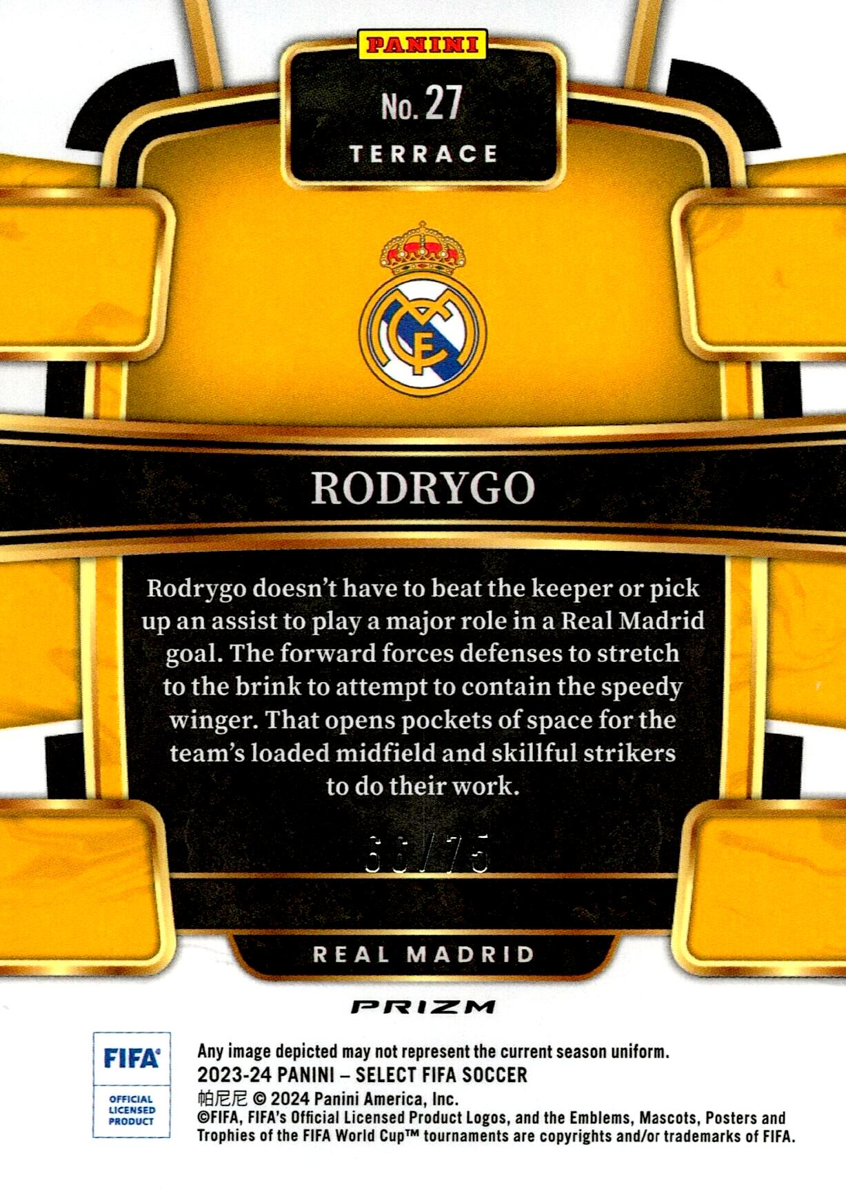 PANINI SELECT FIFA 2023/2024 RODRYGO Nº27 NUMERADA /75