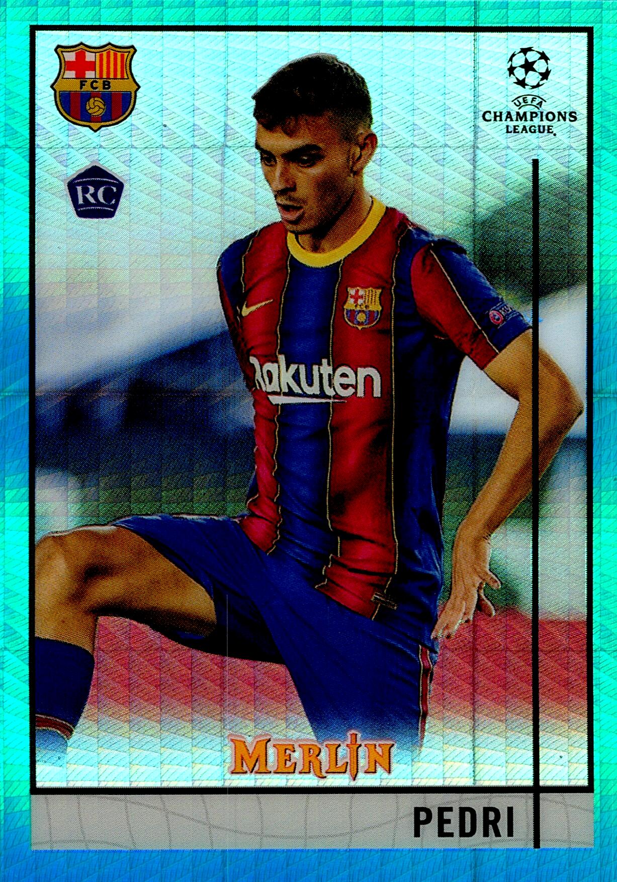 TOPPS MERLIN UCL 2020/2021 PEDRI AQUA PARALLEL Nº89 ROOKIE