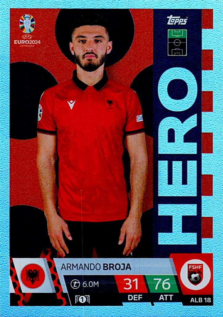 TOPPS MATCH ATTAX UEFA EURO 2024 ARMANDO BROJA ALBANIA NºALB18 HERO