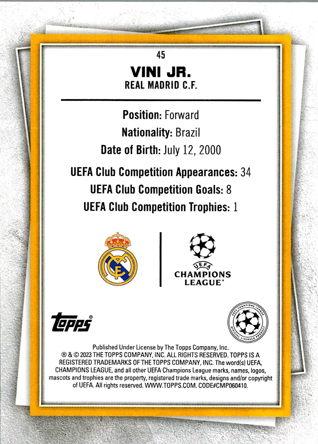TOPPS SUPERSTARS UCL 2022/2023 VINI JR. Nº45