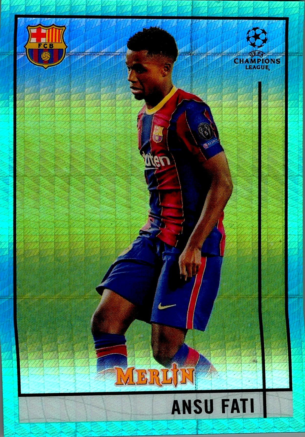 TOPPS MERLIN UCL 2020/2021 ANSU FATI AQUA PRISM PARALLEL Nº39