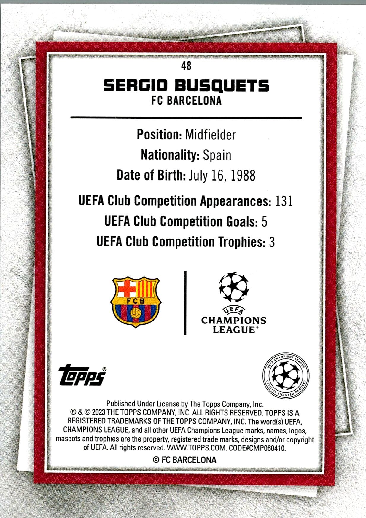 TOPPS SUPER STARS UCL 2022/2023 SERGIO BUSQUETS Nº48
