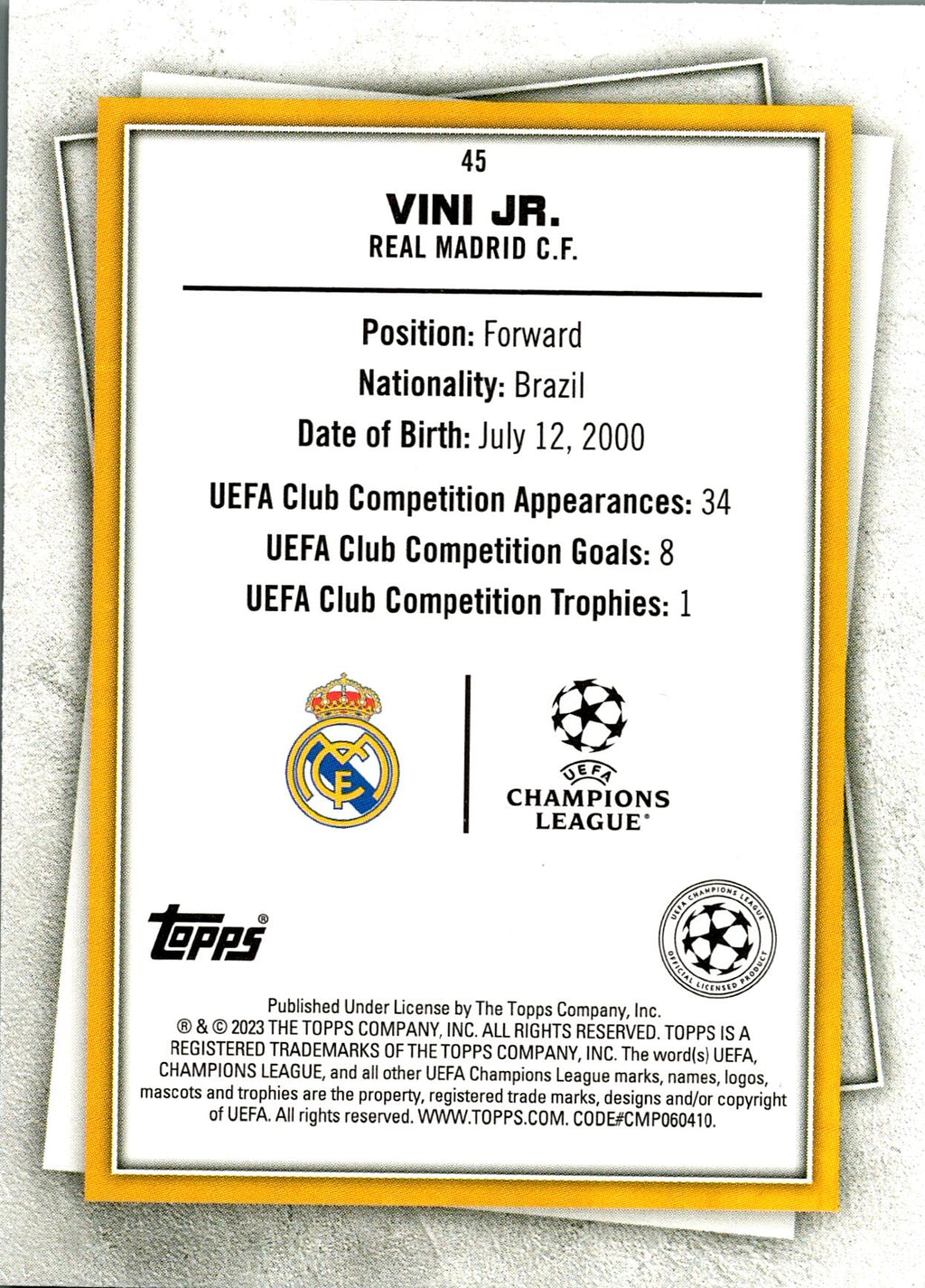 TOPPS SUPERSTARS UCL 2022/2023 VINI JR. Nº45 UNCOMMON