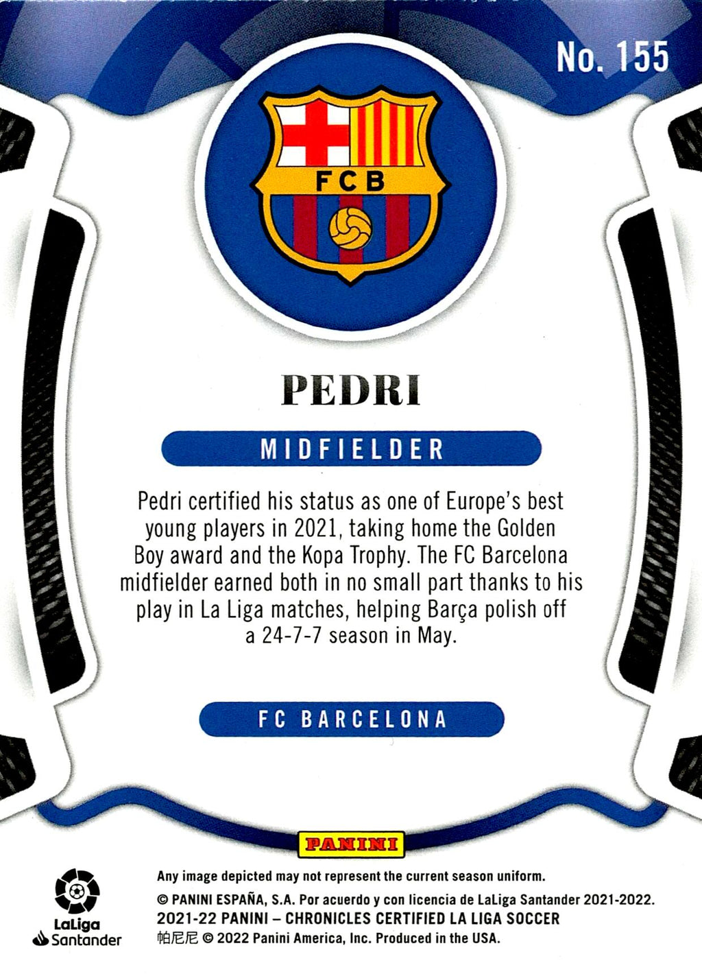 PANINI CHRONICLES 2021/2022 PEDRI Nº155