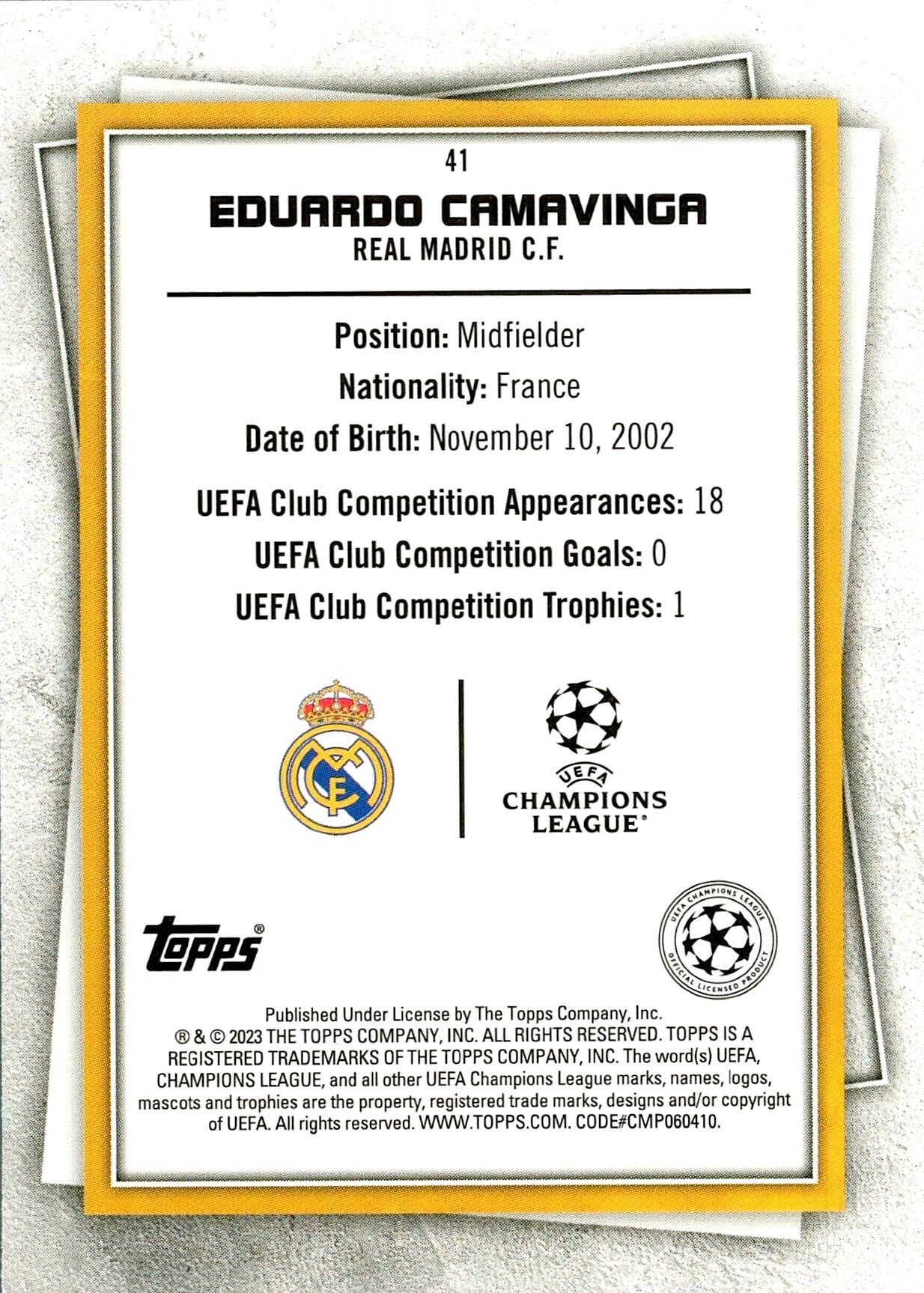 TOPPS SUPERSTAR UCL 2023 CAMAVINGA Nº41 UNCOMMON