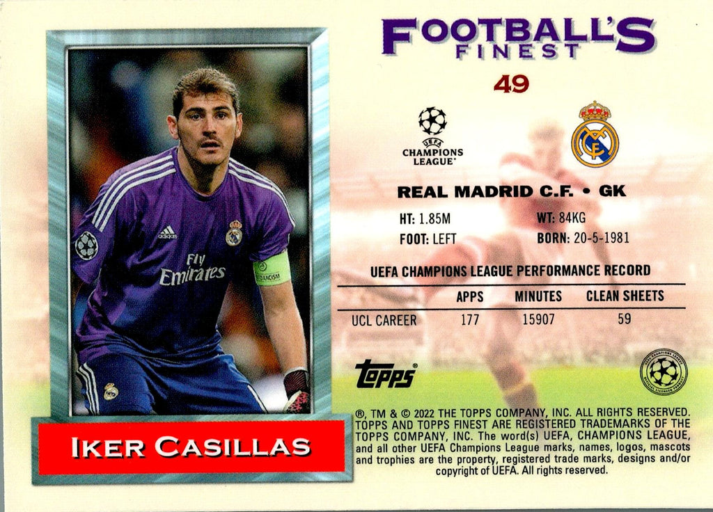 TOPPS FOOTBALL´S FINEST UEFA CHAMPIONS LEAGUE 2021/2022 - IKER CASILLAS Nº49