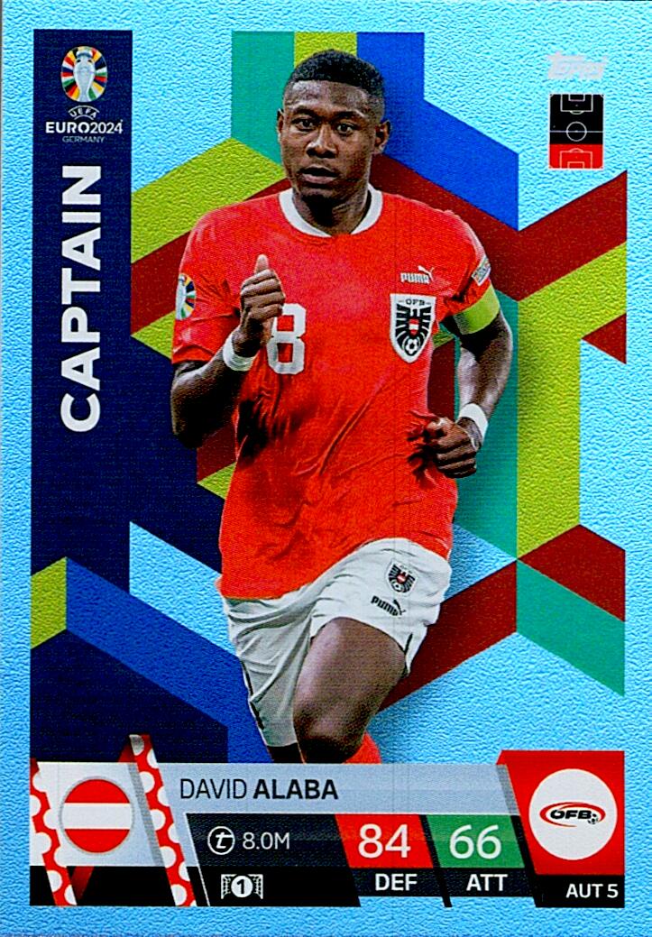 TOPPS MATCH ATTAX UEFA EURO 2024 DAVID ALABA AUSTRIA NºAUT5 CAPTAIN