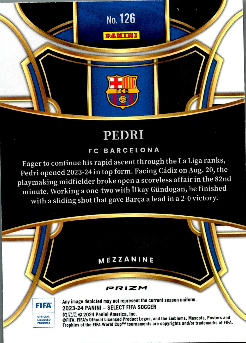 PANINI SELECT FIFA 2023/2024 PEDRI MULTICOLOR Nº126