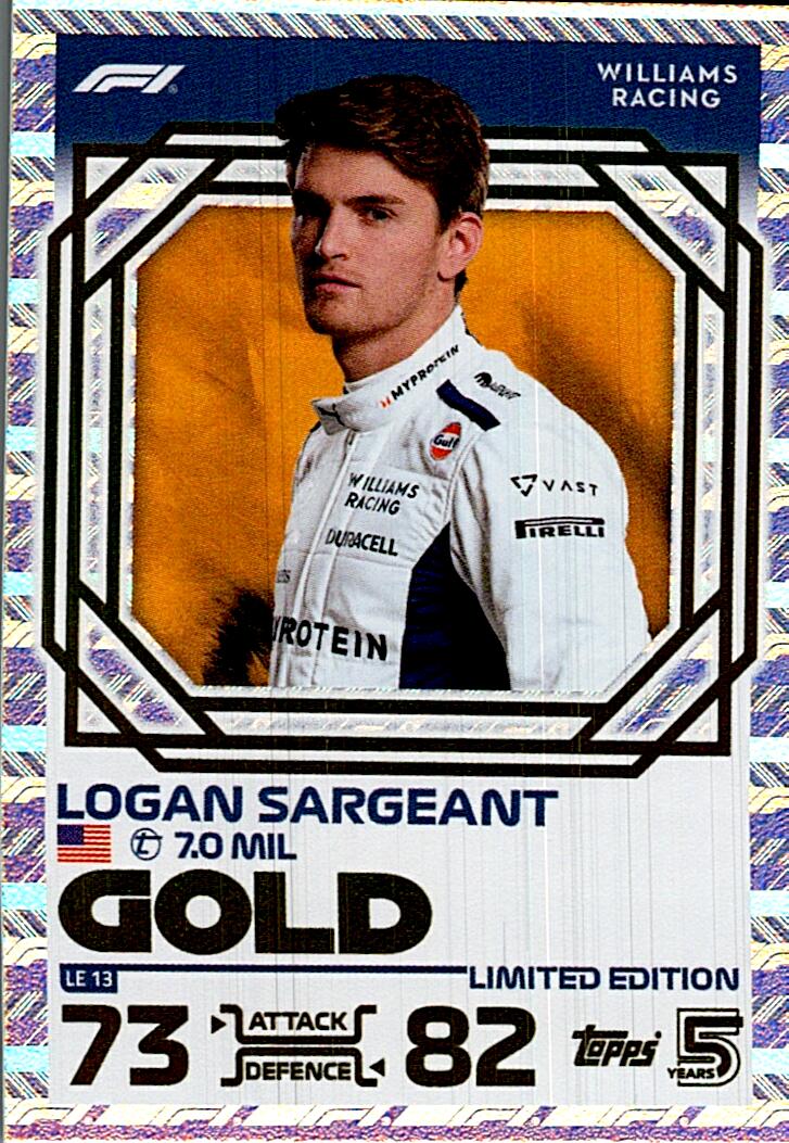 TOPPS TURBO ATTAX 2024 LOGAN SARGEANT GOLD LE13
