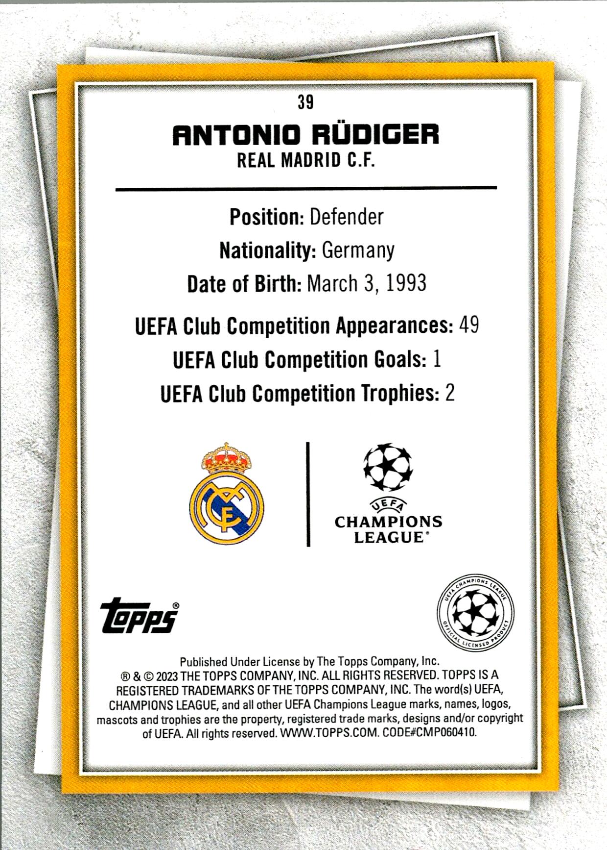 TOPPS SUPER STARS 2022/2023 ANTONIO RÜDIGER Nº39