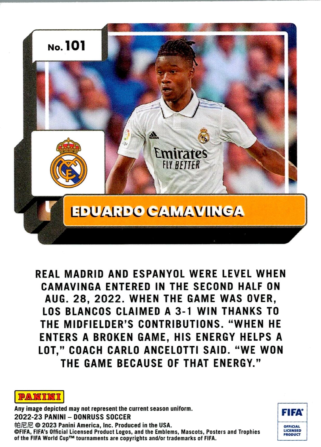 PANINI DONRUSS FIFA 2022/2023 CAMAVINGA REFRACTOR Nº101