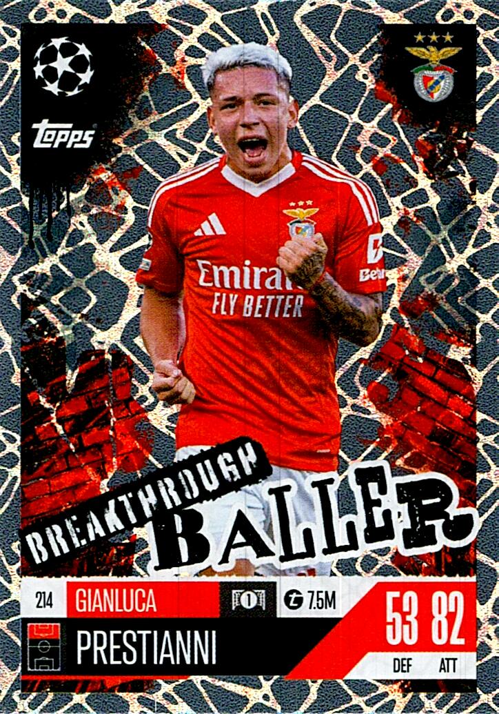 Match Attax Extra 2025 Gianluca Prestianni Breakthrough Baller nº214