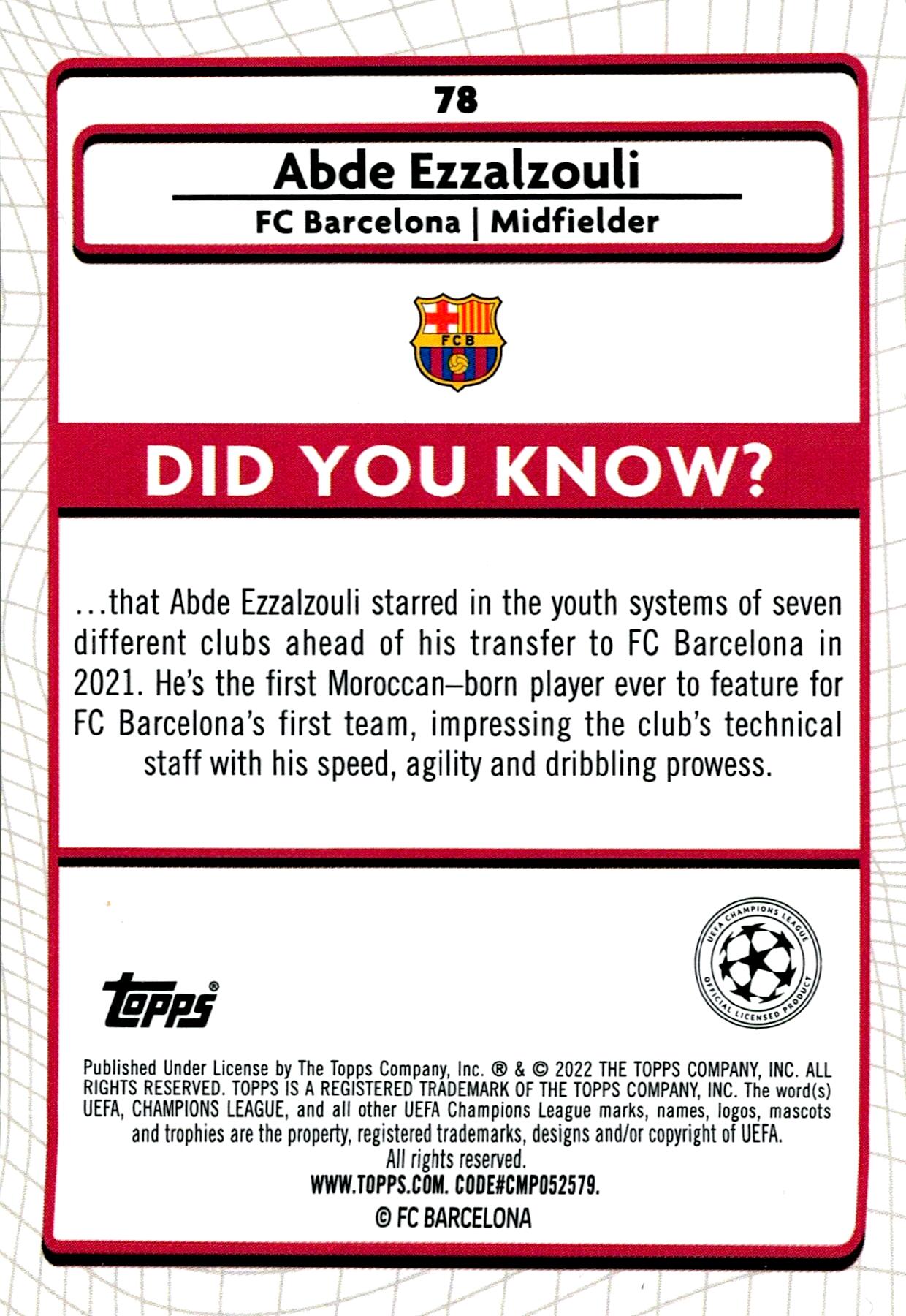 TOPPS MERLIN 2021/2022 ABDE EZZALZOULI Nº78 ROOKIE