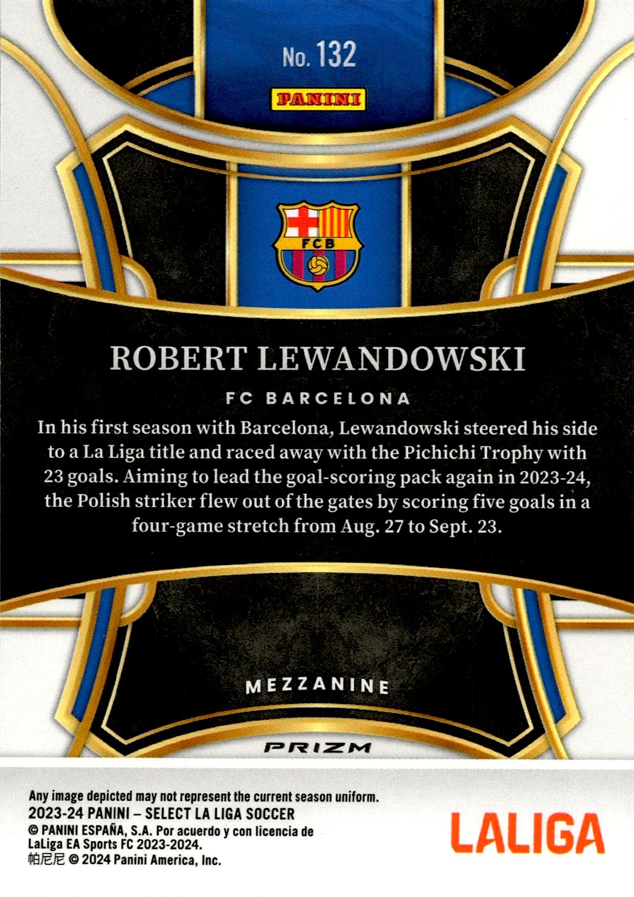 PANINI SELECT LA LIGA 2023/2024 LEWANDOWSKI RED AND YELLOW Nº132