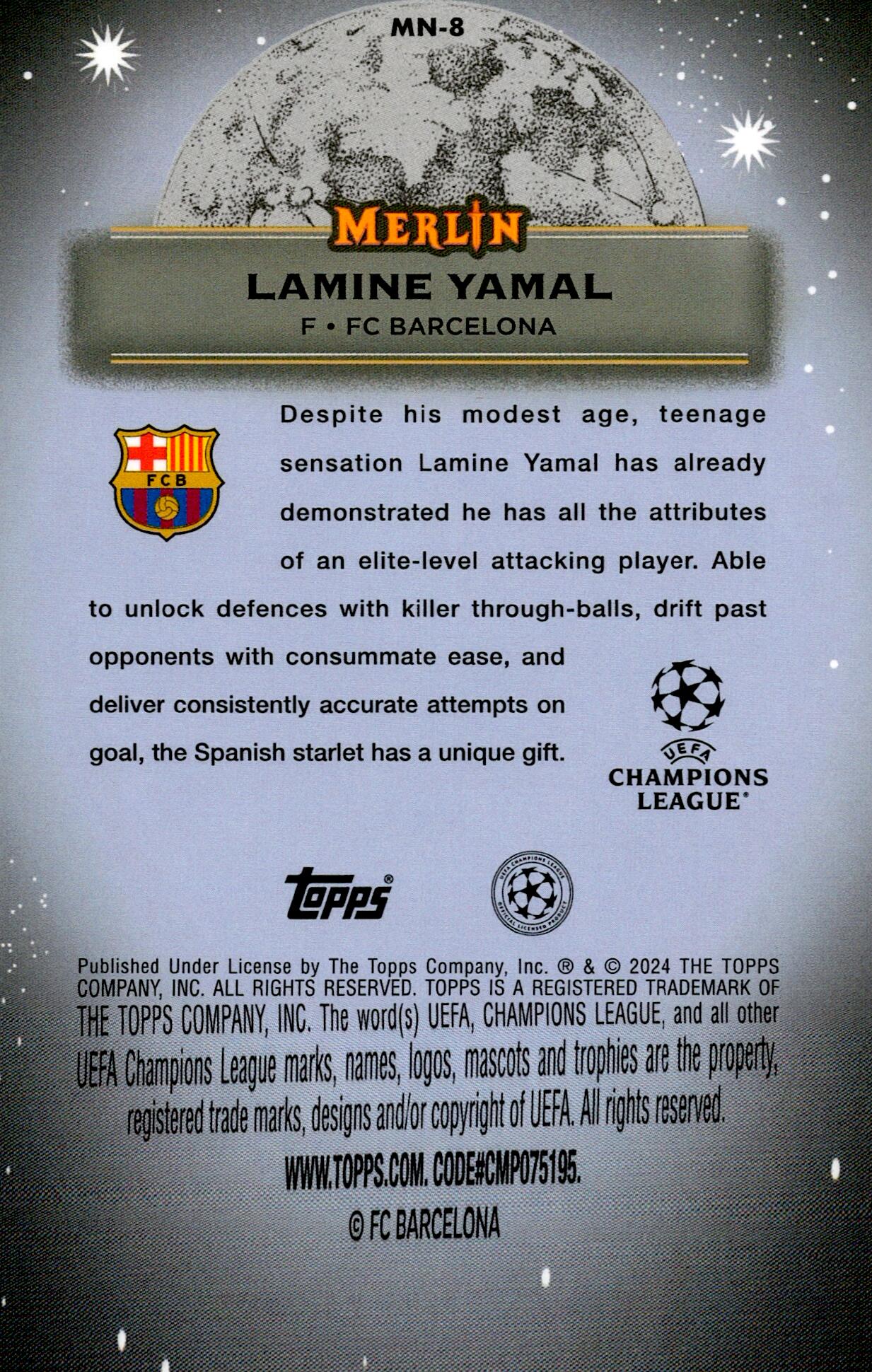 TOPPS MERLÍN UCL 2023/2024 LAMINE YAMAL MYSTIC NIGHTS NºMN-8 ROOKIE