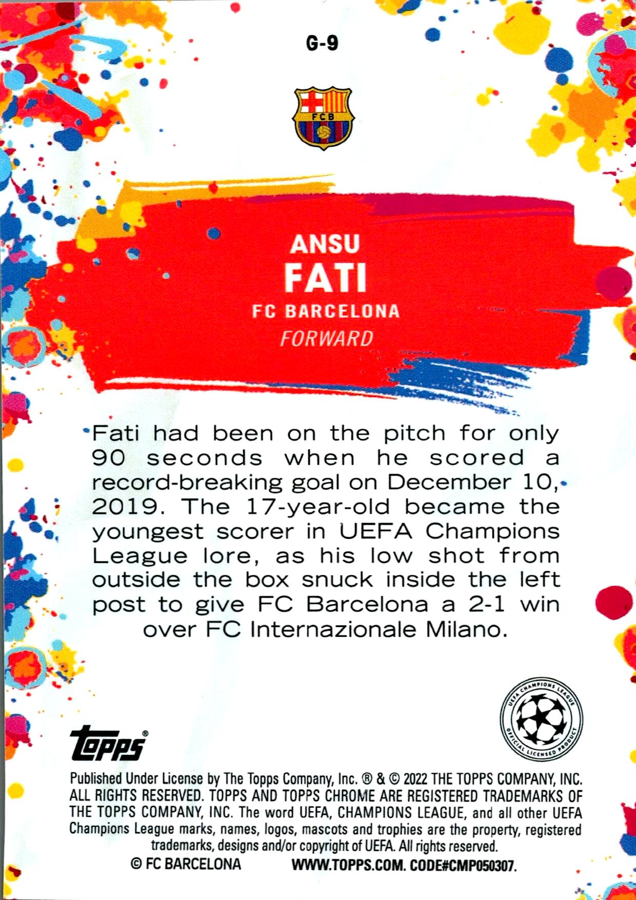 TOPPS CHROME UCL 2021/2022 ANSU FATI GOLAZO NºG-9