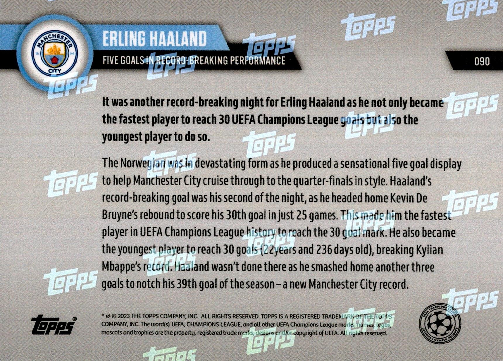 TOPPS NOW UCL 2023 ERLING HAALAND Nº090