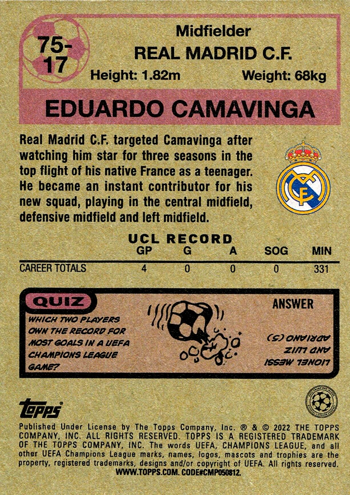 TOPPS INSIGNIA UCL 2021/2022 CAMAVINGA 75-17