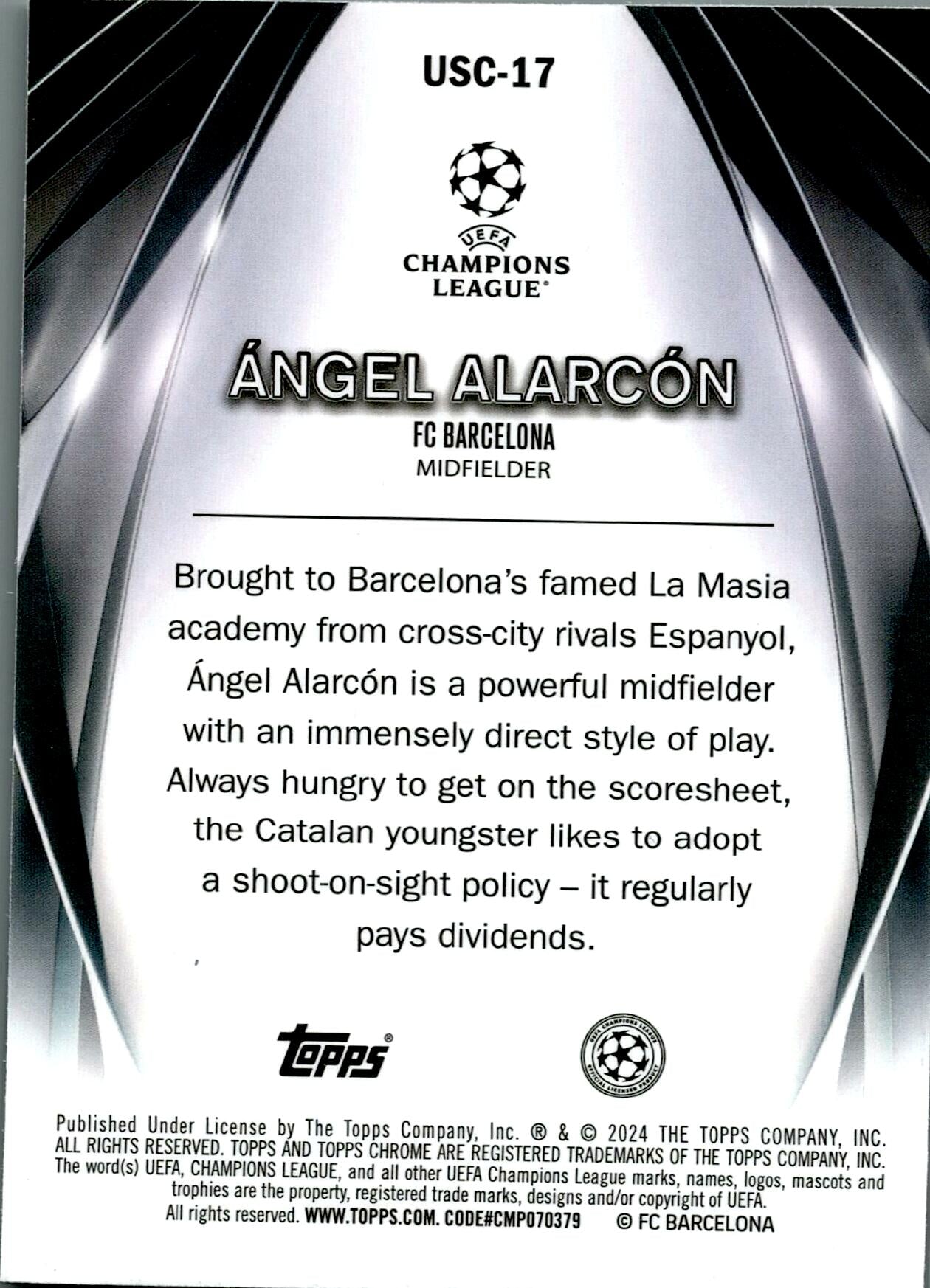 TOPPS UEFA CHAMPIONS LEAGUE 2023/2024 ANGEL ALARCÓN ULTIMATE STAGE NºUSC-17 ROOKIE