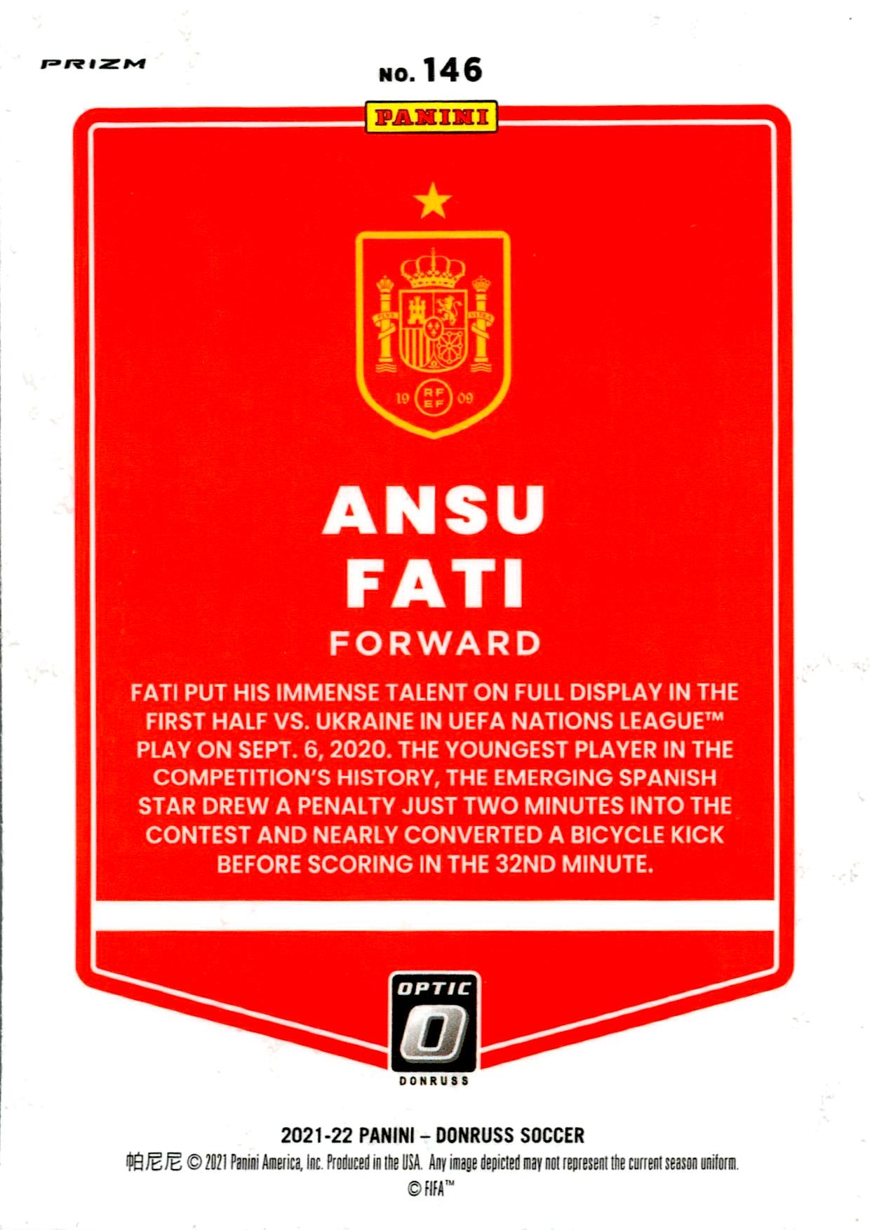 PANINI OPTIC ROAD TO QATAR 2021/2022 ANSU FATI RED PARALLEL Nº146