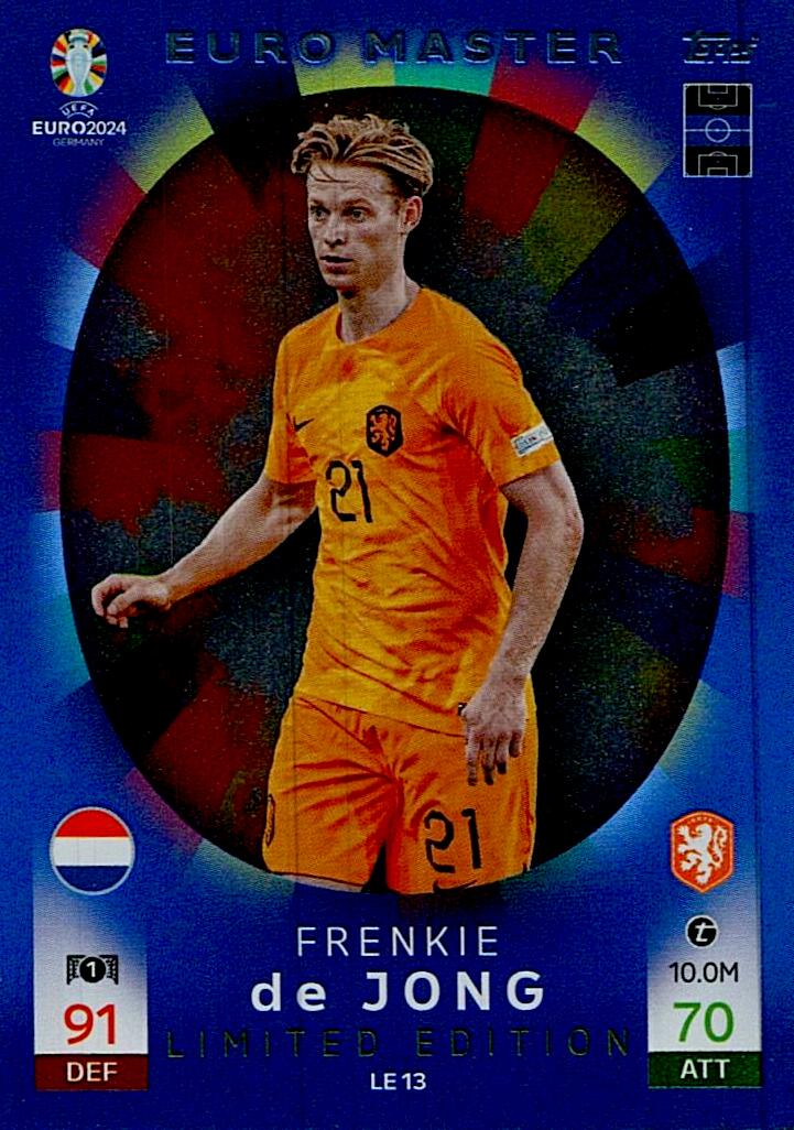 TOPPS MATCH ATTAX UEFA EURO 2024 FRENKIE DE JONG LIMITED EDITION NºLE13