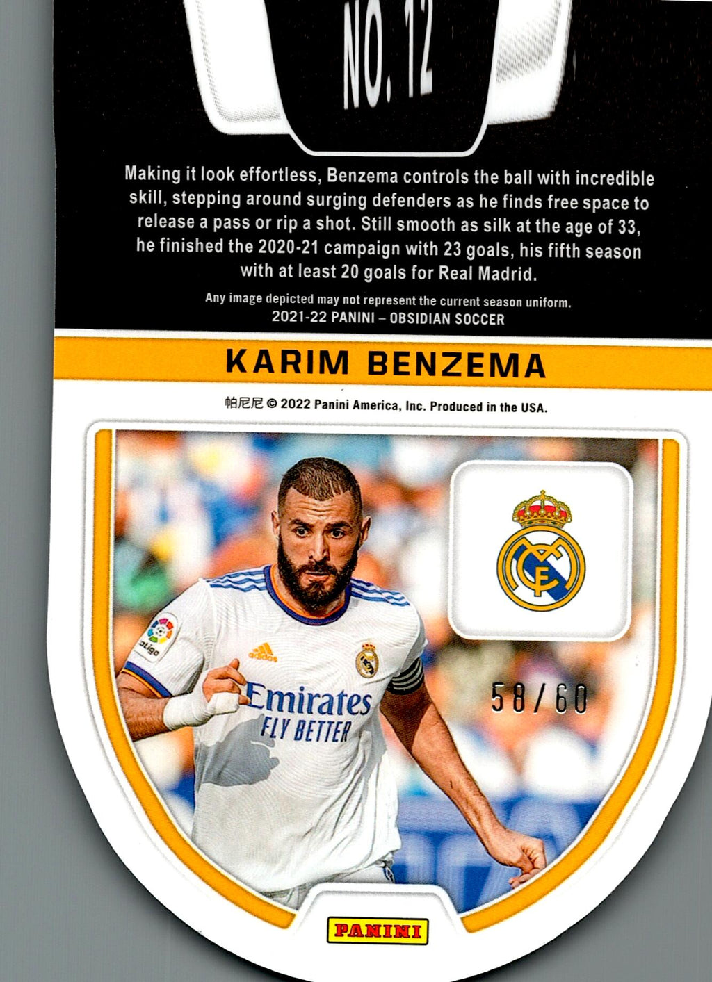 PANINI OBSIDIAN 2021/2022 BENZEMA Nº12 - NUMERADO /60